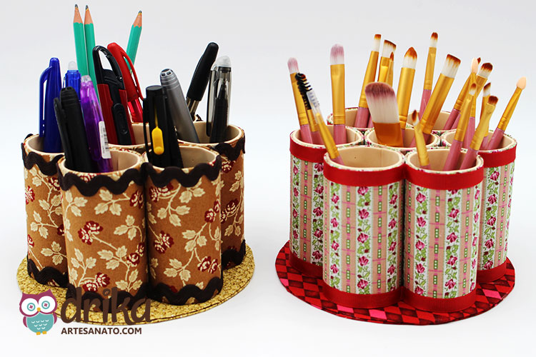 Suportes criativos com rolos de papel higiênico e toalha - inspiração 2