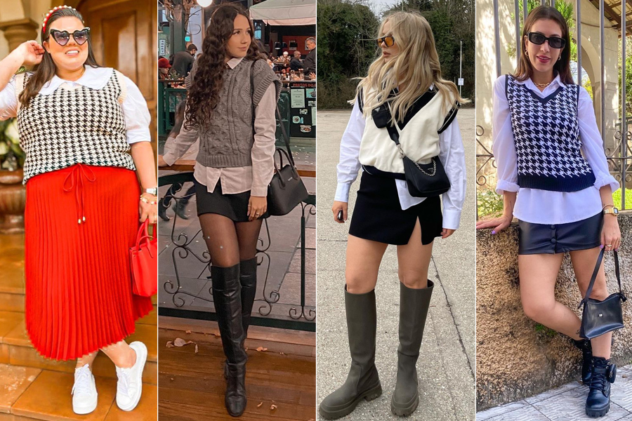 Look Despojado: Colete de Tricô com T-shirts Gráficas - inspiração 1