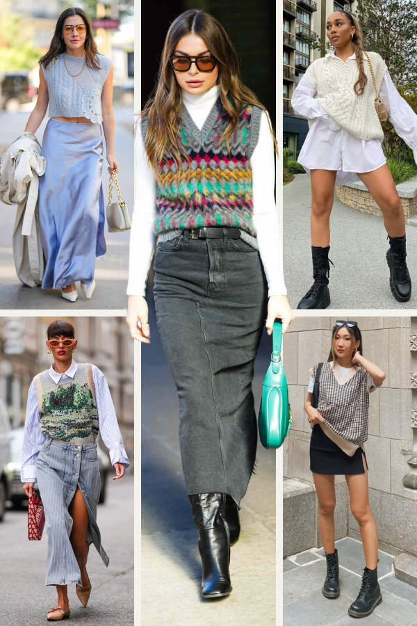 Look Despojado: Colete de Tricô com T-shirts Gráficas - inspiração 2