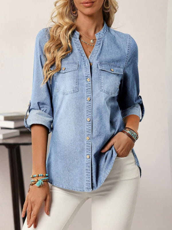 Elegância Despojada: Camisa Jeans com Peças de Alfaiataria - inspiração 2