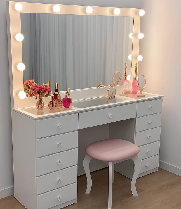 Espelhos: O Coração da Penteadeira Camarim e Suas Opções - inspiração 1