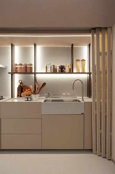 decoração cozinha bege e madeira