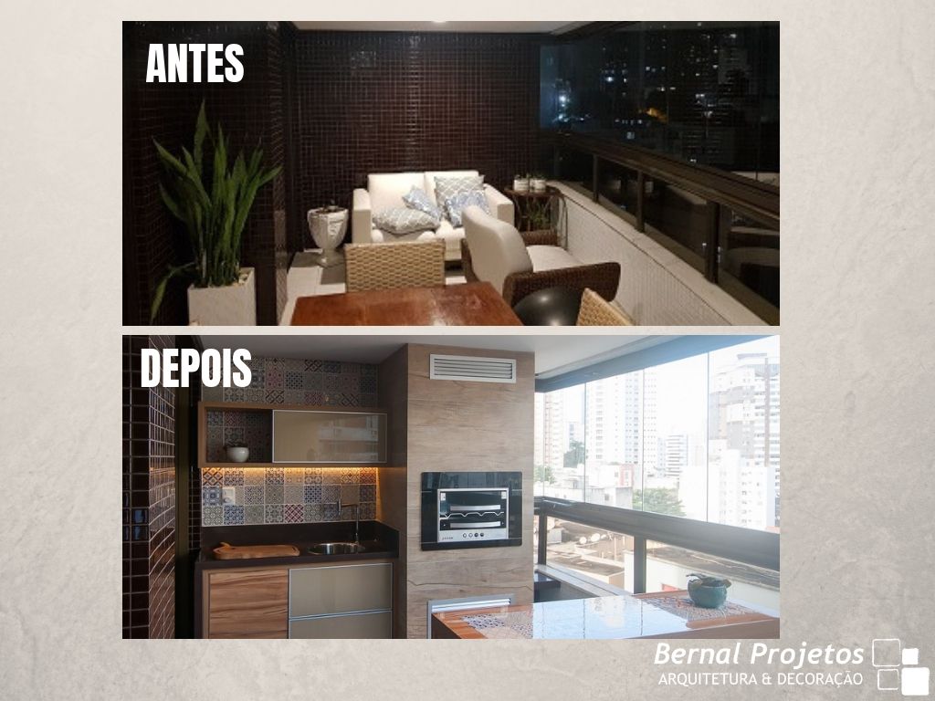transformação área gourmet pequena antes e depois