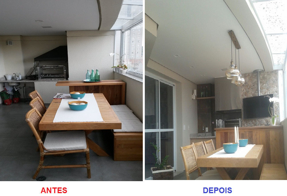 transformação área gourmet pequena antes e depois