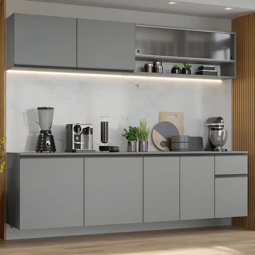 armario de cozinha cinza