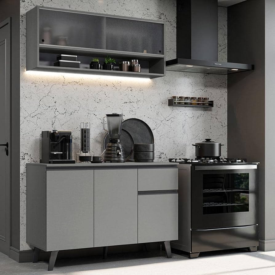 armario de cozinha cinza