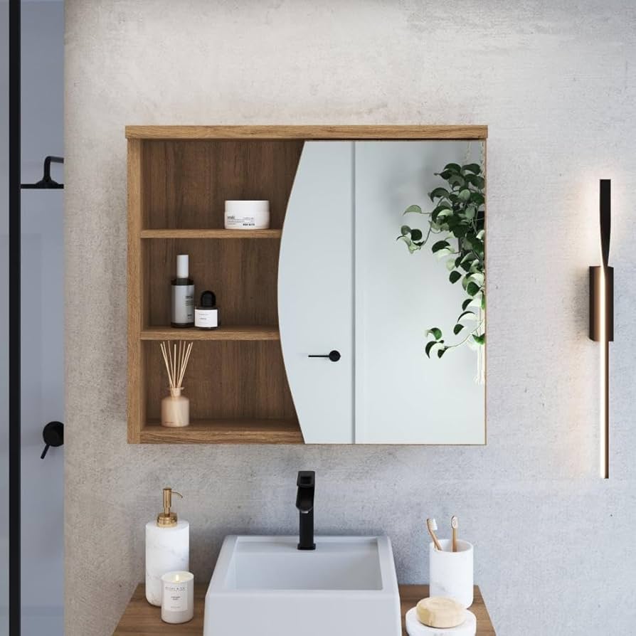 armário de banheiro com espelho e gabinete