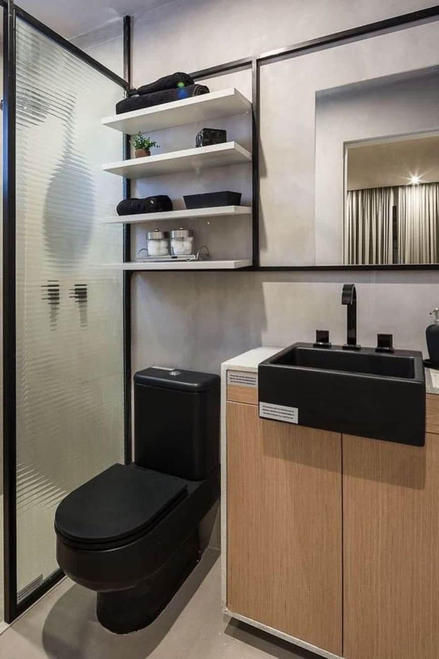 como instalar metais preto fosco banheiro industrial