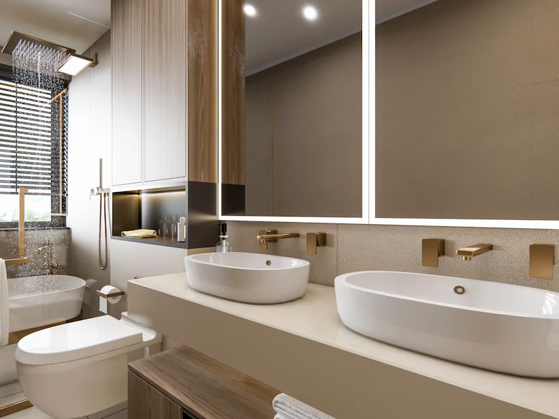 banheiro com duas cubas