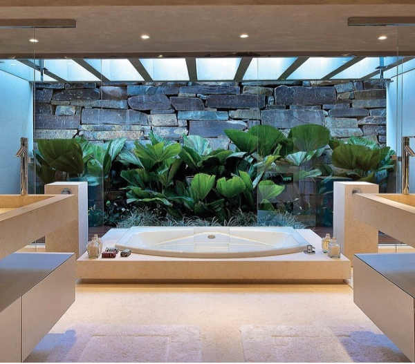 banheiro estilo spa com plantas