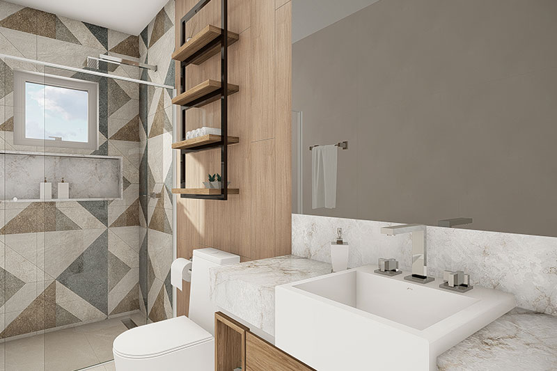 ideias de pintura geométrica para banheiro pequeno