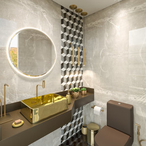 ideias de pintura geométrica para banheiro pequeno