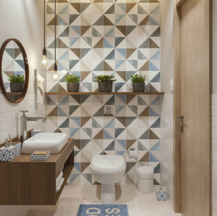 pintura geométrica banheiro moderno
