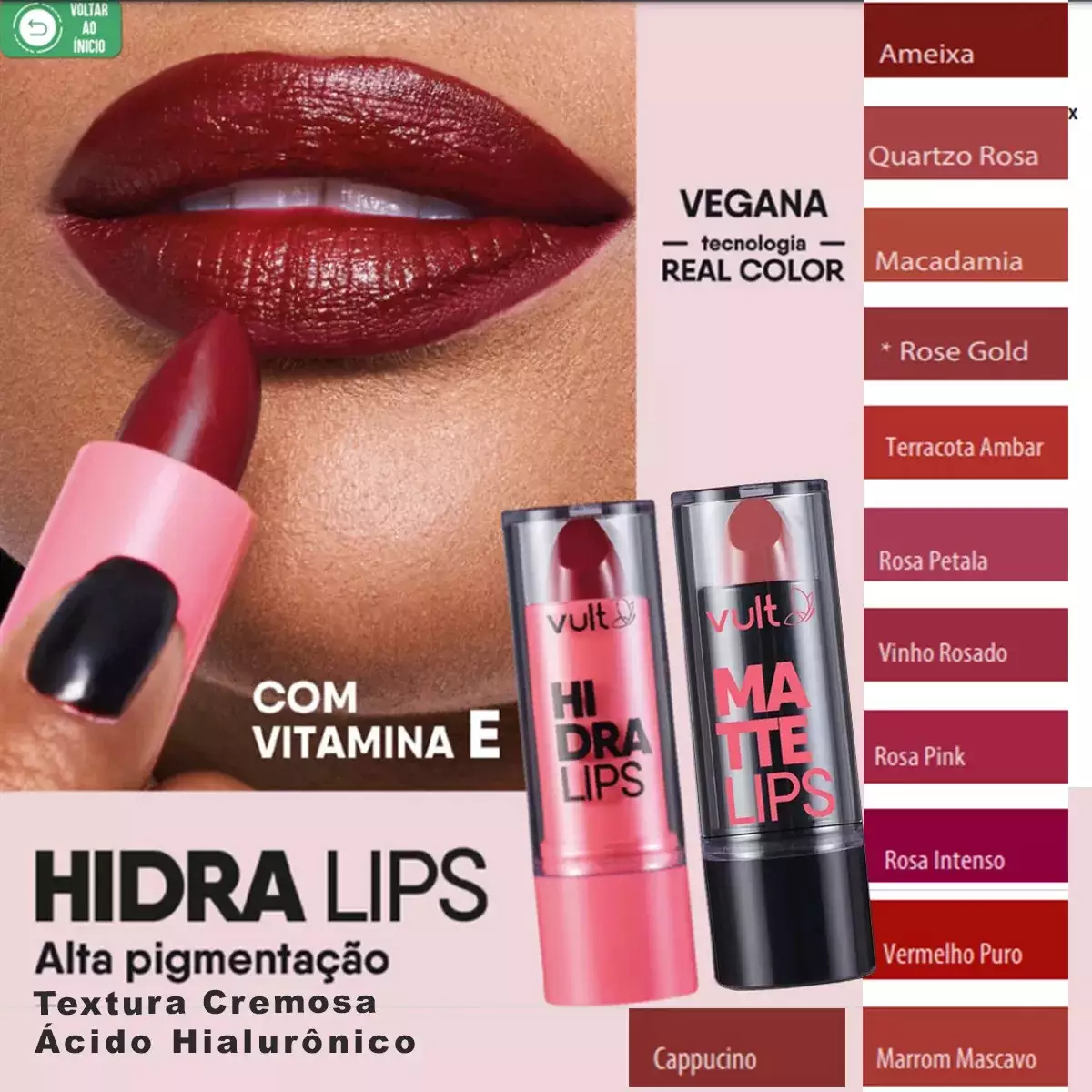 batom rosa vegano e hidratante