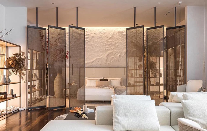 biombo na sala de estar