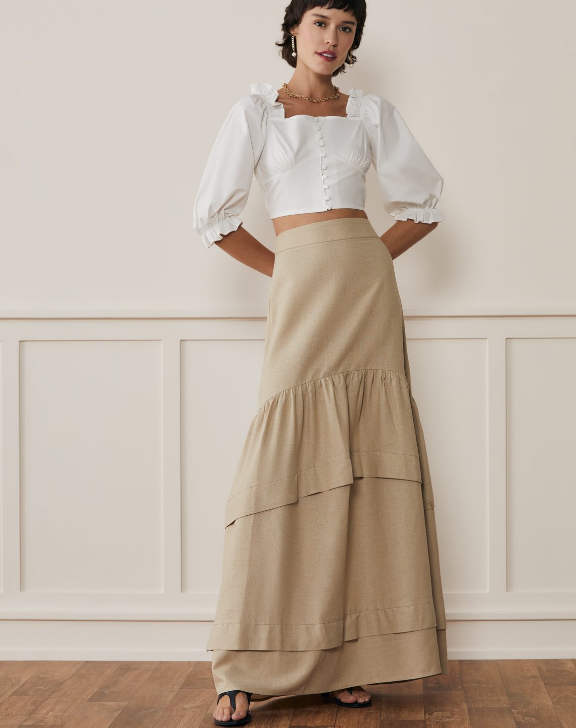 combinar blusa com saia longa