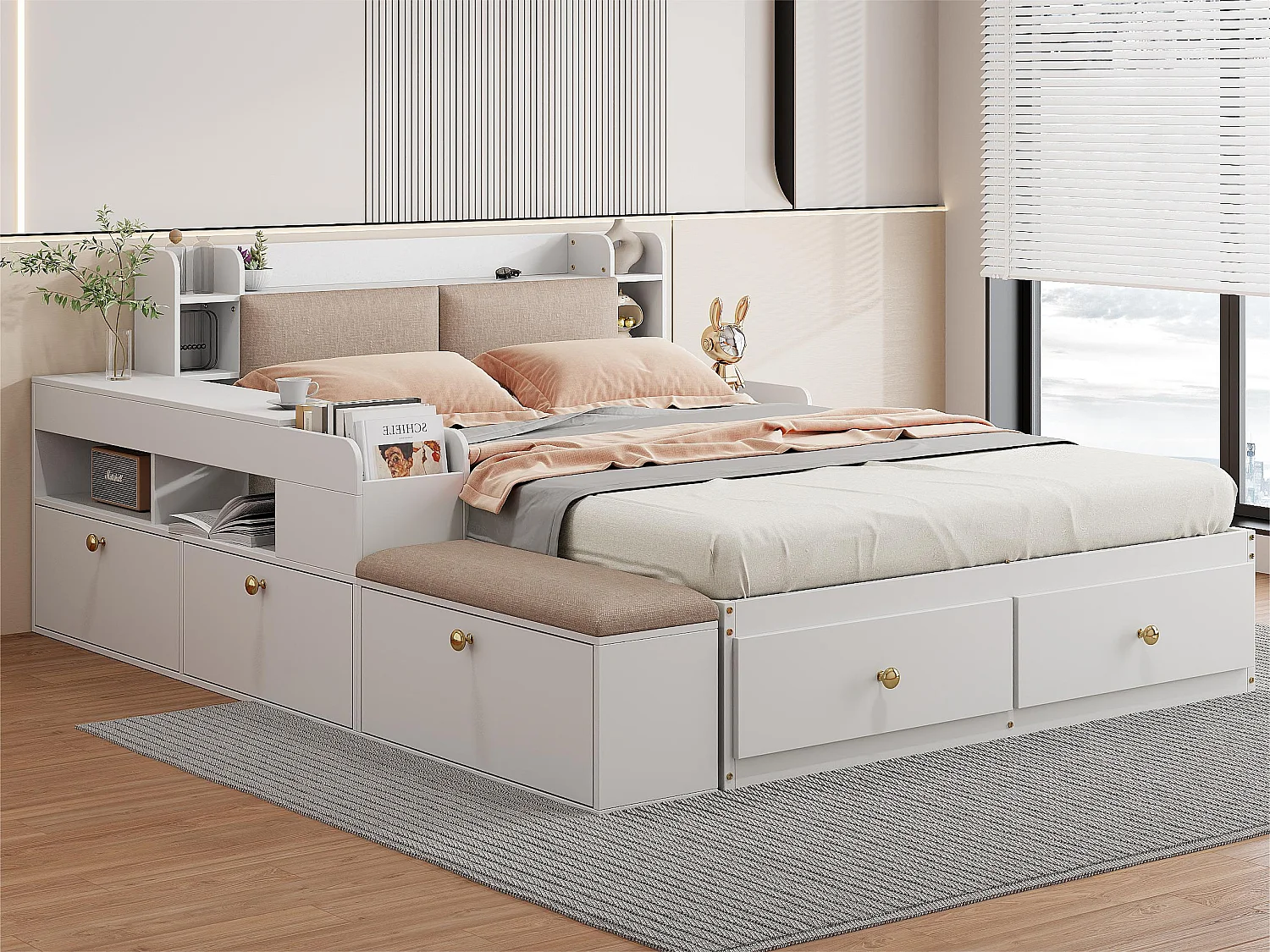 cama de casal com armários embutidos