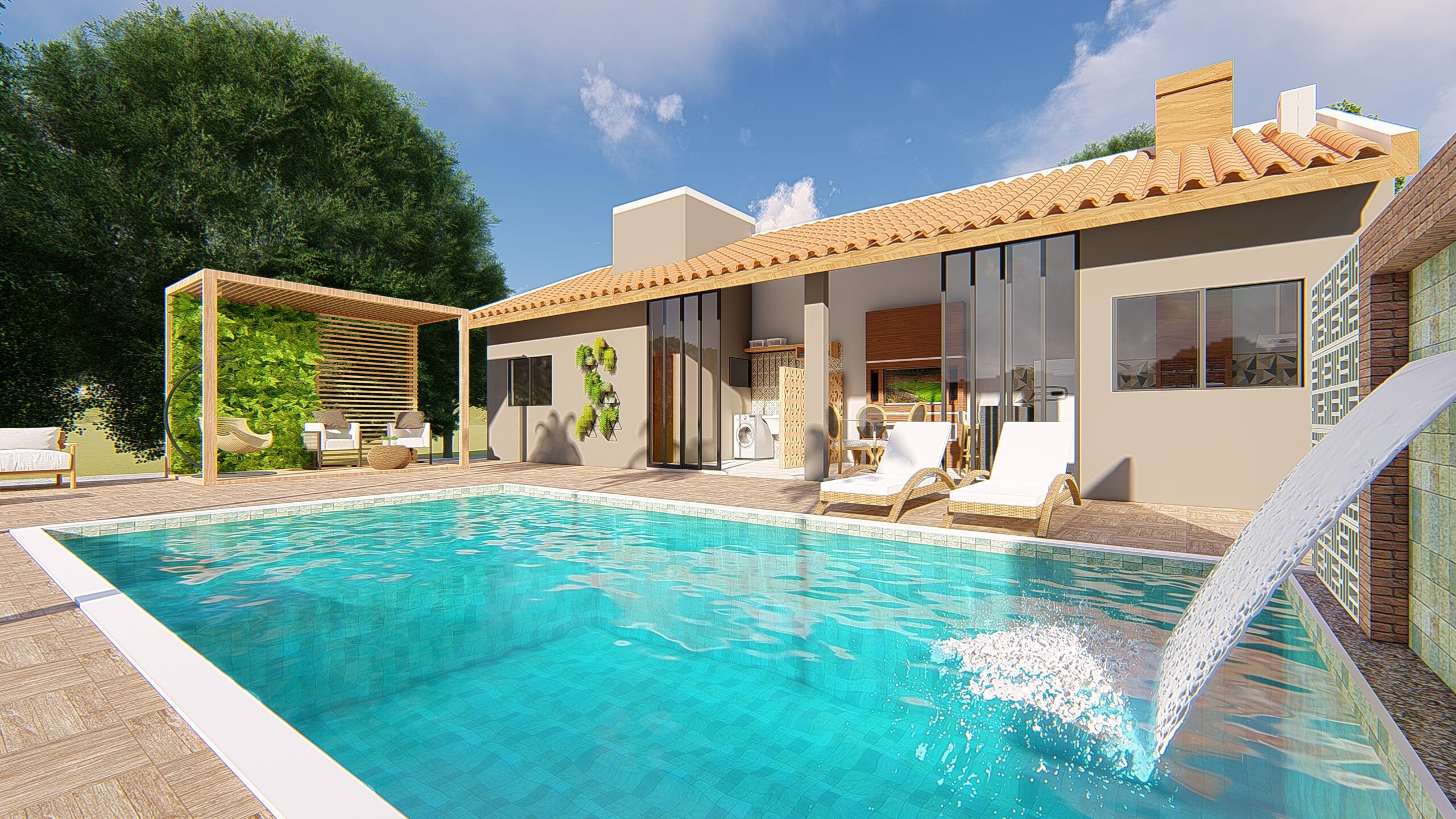 projeto casa com piscina e área gourmet