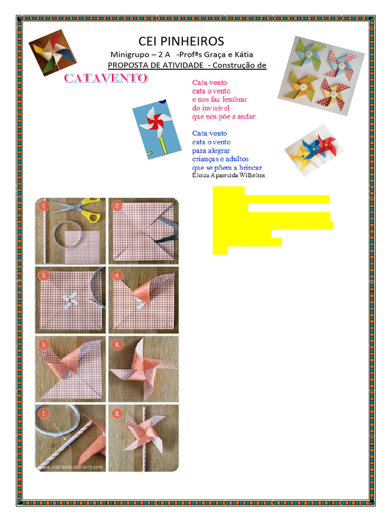 como fazer catavento de papel passo a passo