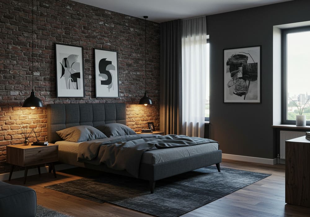 ideias iluminação quarto cinza industrial moderno