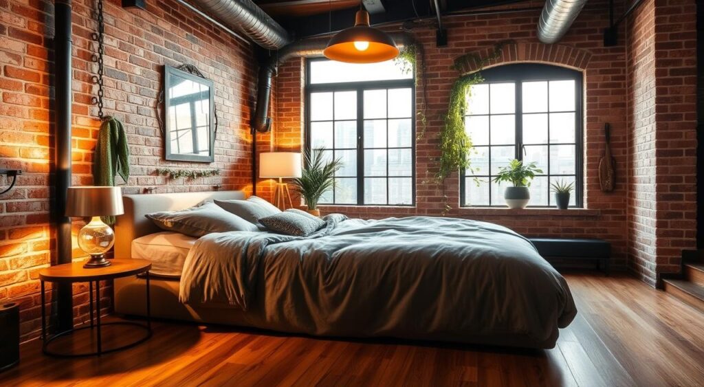 ideias iluminação quarto cinza industrial moderno