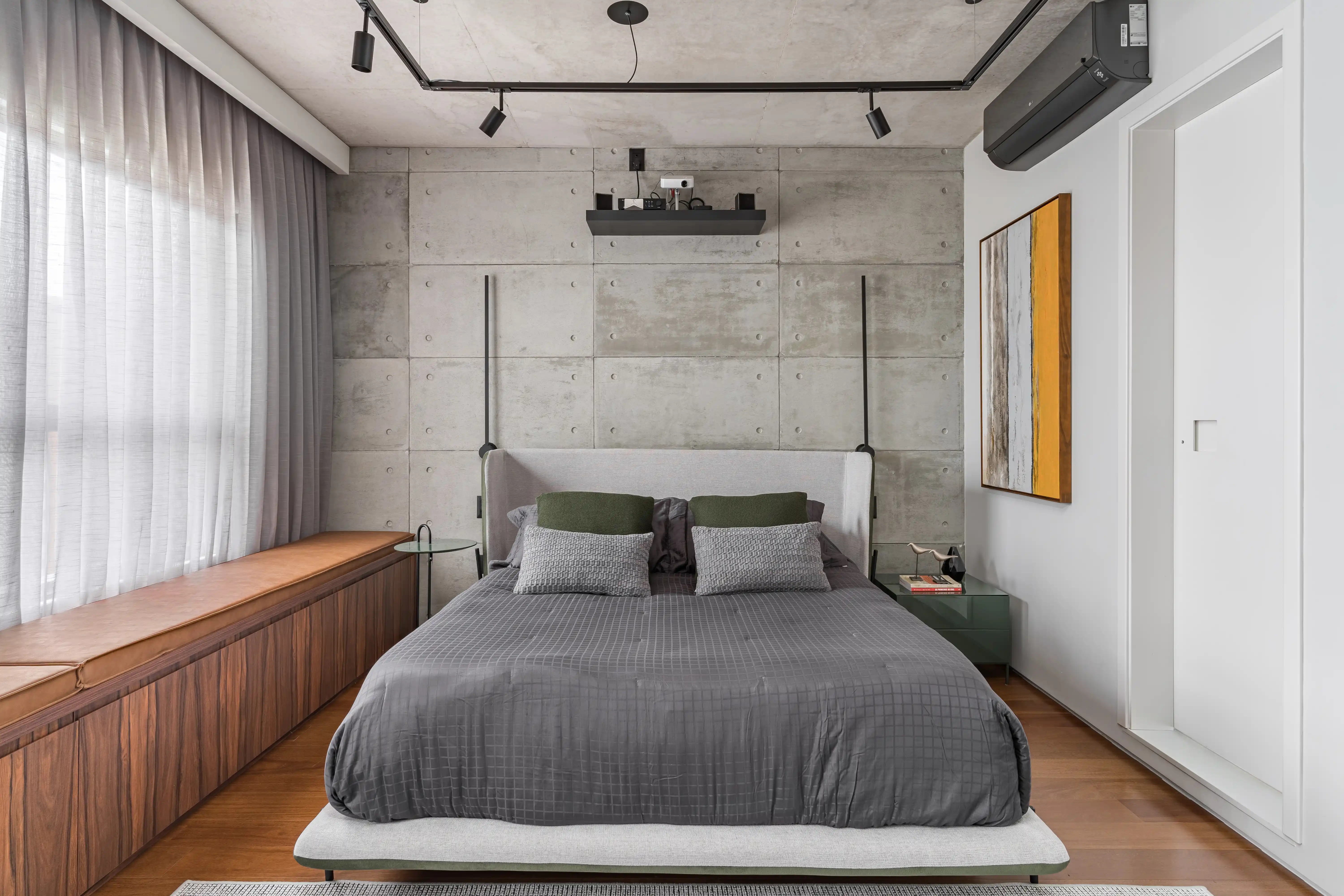 ideias iluminação quarto cinza industrial moderno