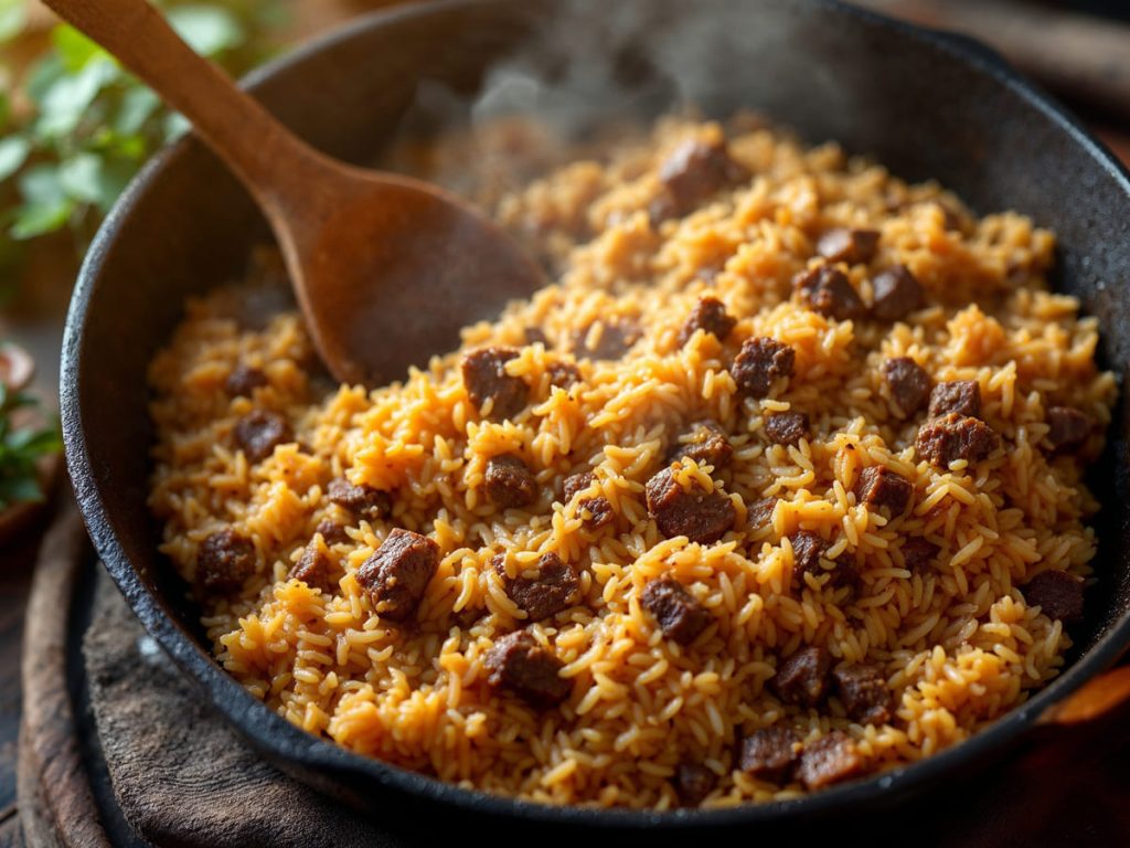 arroz carreteiro com carne seca e linguiça