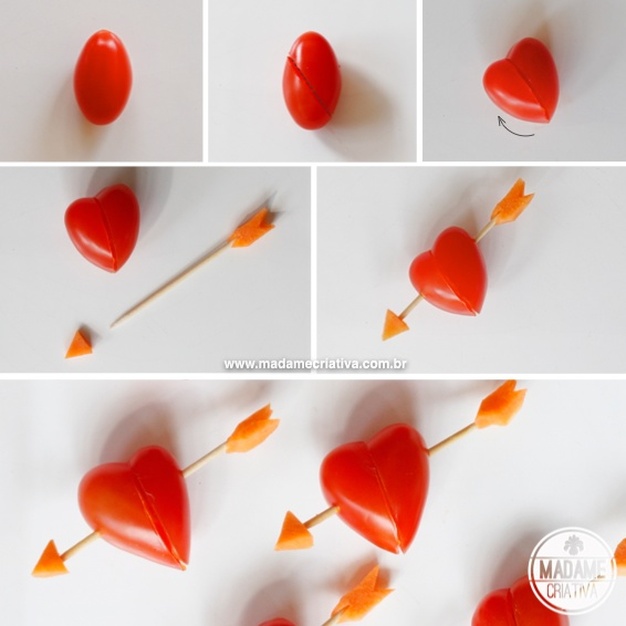 como fazer coracao com tomate cereja