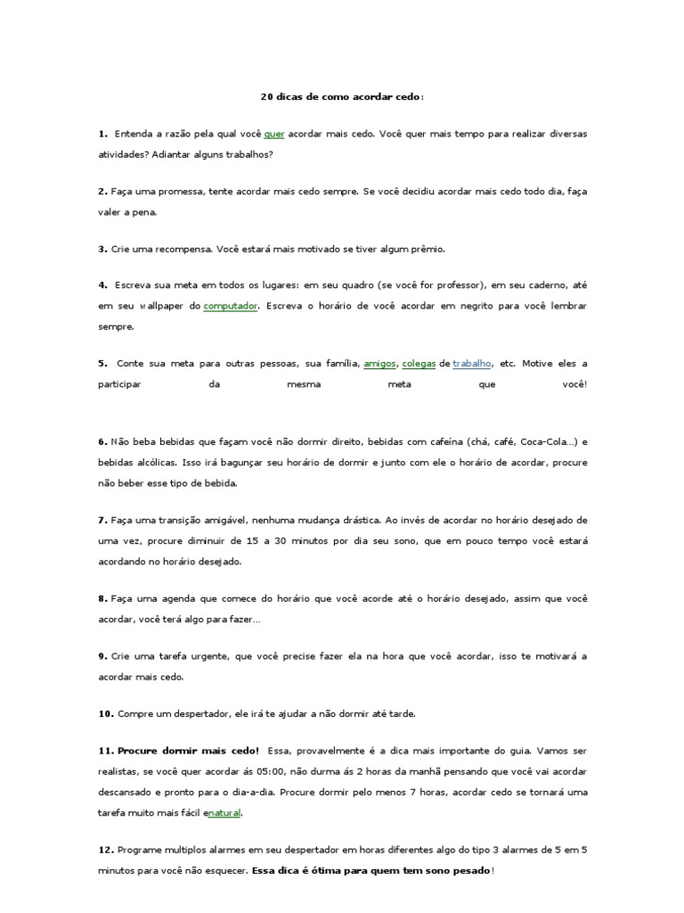 dicas para acordar cedo sem cansaço