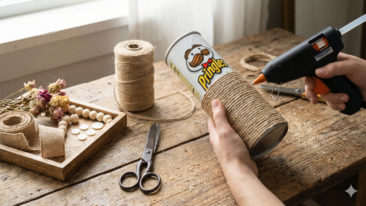 como fazer porta lpis com embalagem de batata frita