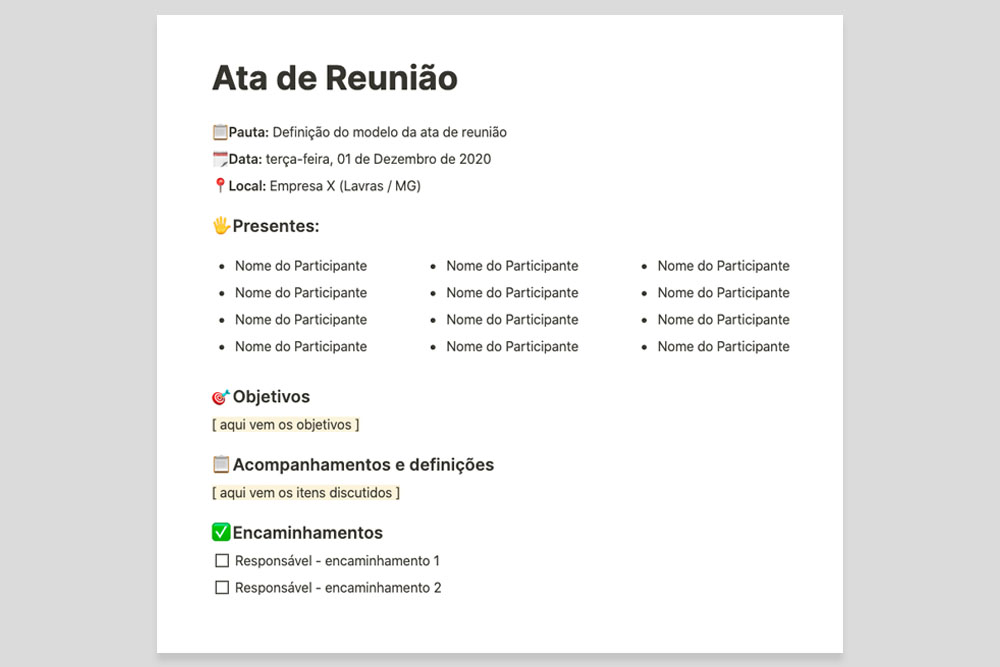 como fazer uma ata de reunio