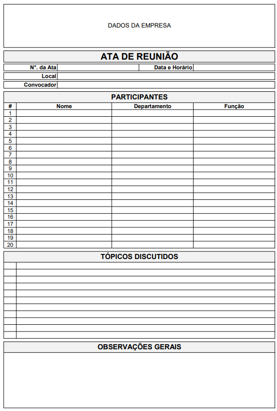 Modelos de Ata de Reunião Grátis: Word