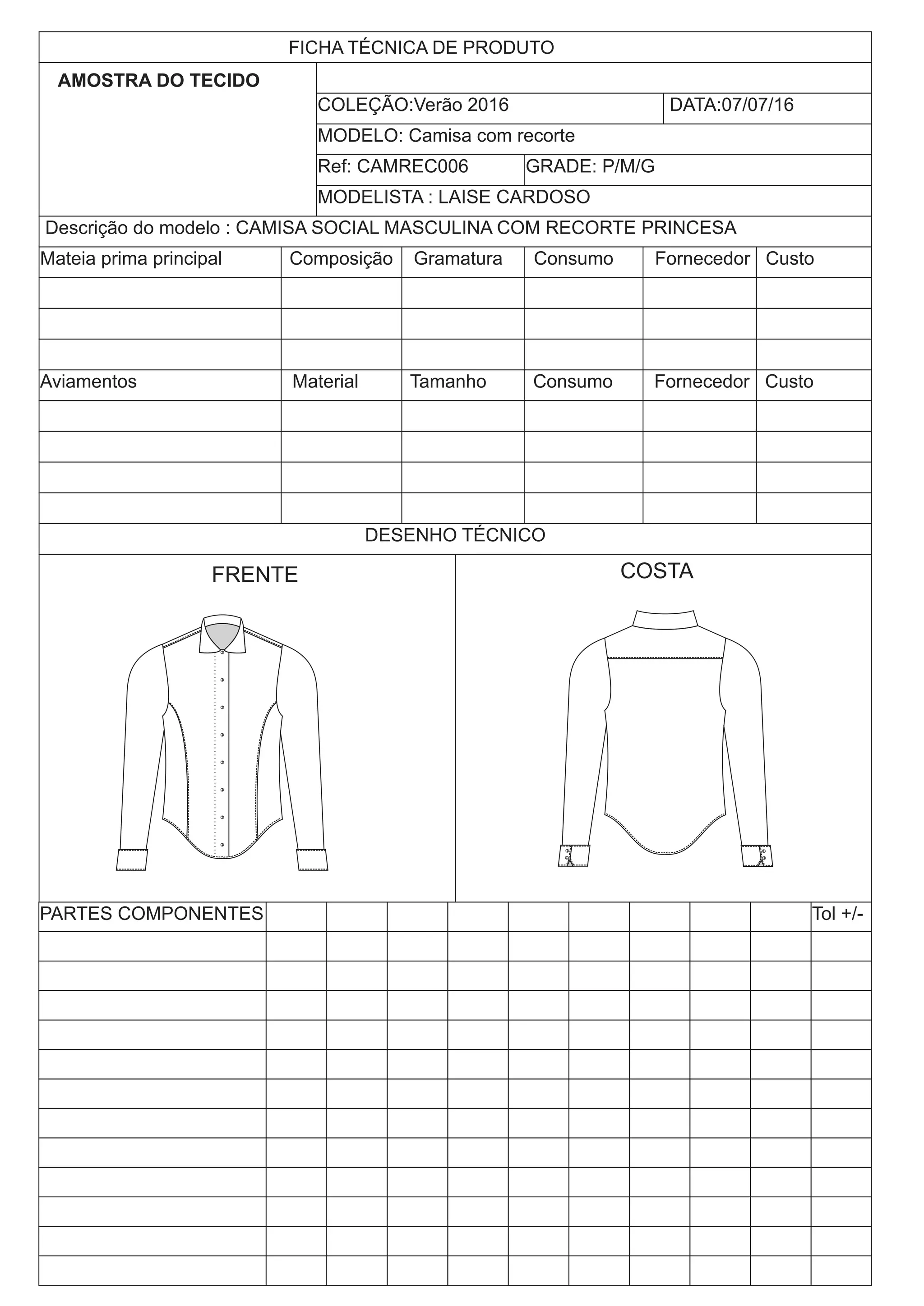 manual de instruções de vestuário