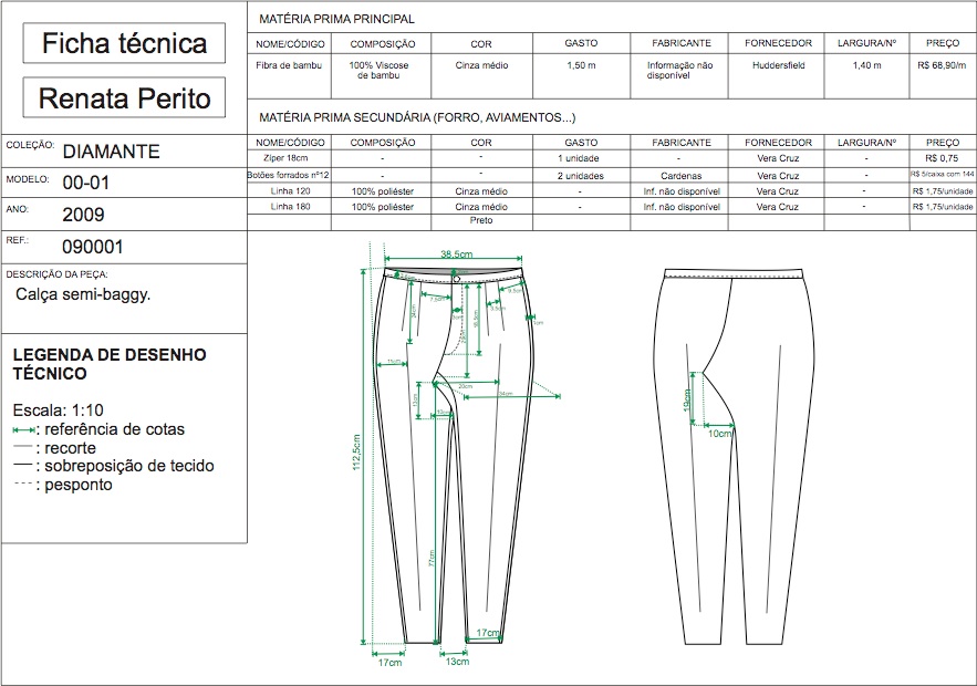 documento de especificação de moda