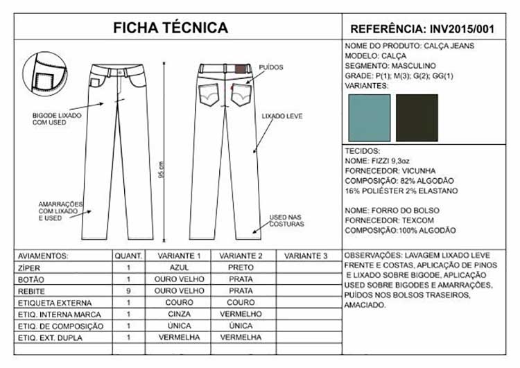 documento de especificação de moda