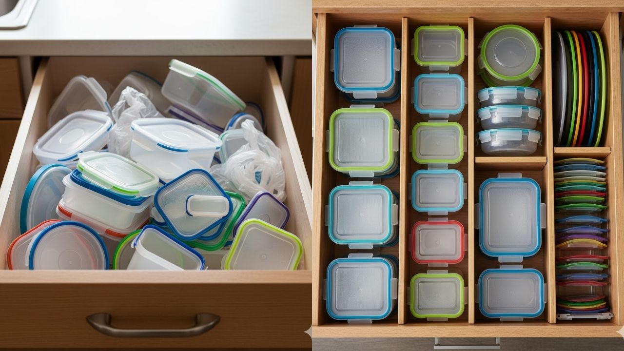 melhor forma de guardar potes com tampa