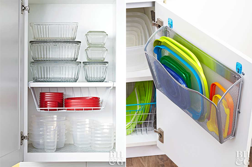 como organizar os potes de plastico