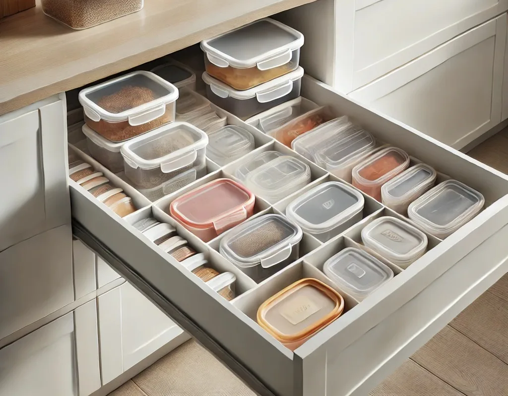 como organizar os potes de plastico