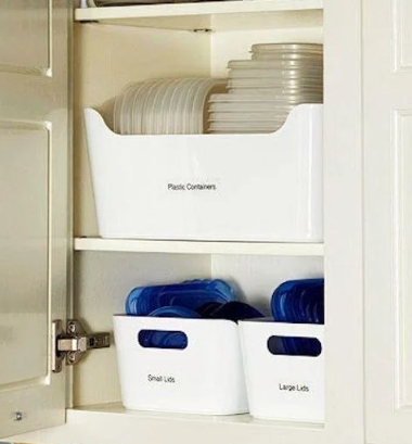 como organizar potes de plástico na cozinha