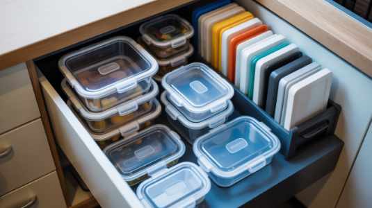 melhor forma de guardar potes com tampa