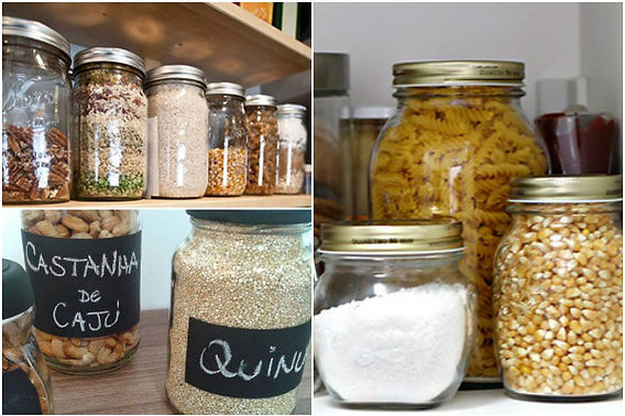 como organizar potes de vidro sem tampa no armário