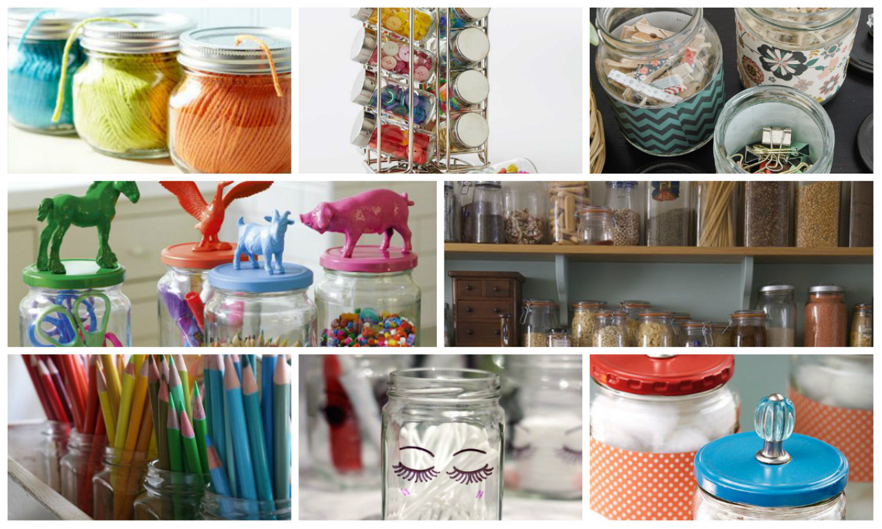 como organizar potes de vidro sem tampa