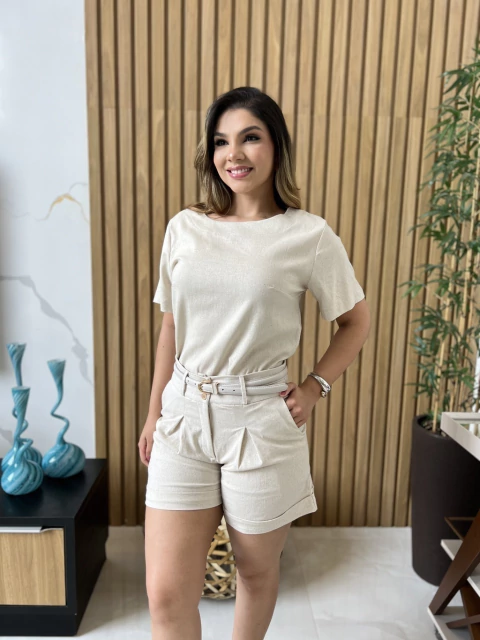 conjunto short e blusa de linho