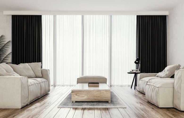 tipos de cortinas para sala com porta de vidro