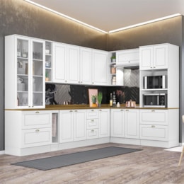 cozinha americana branca pequena e integrada