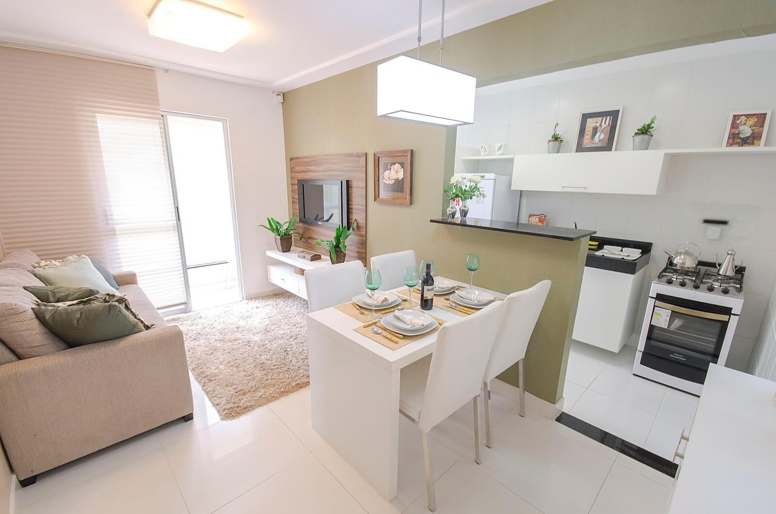 cozinha americana pequena com sala