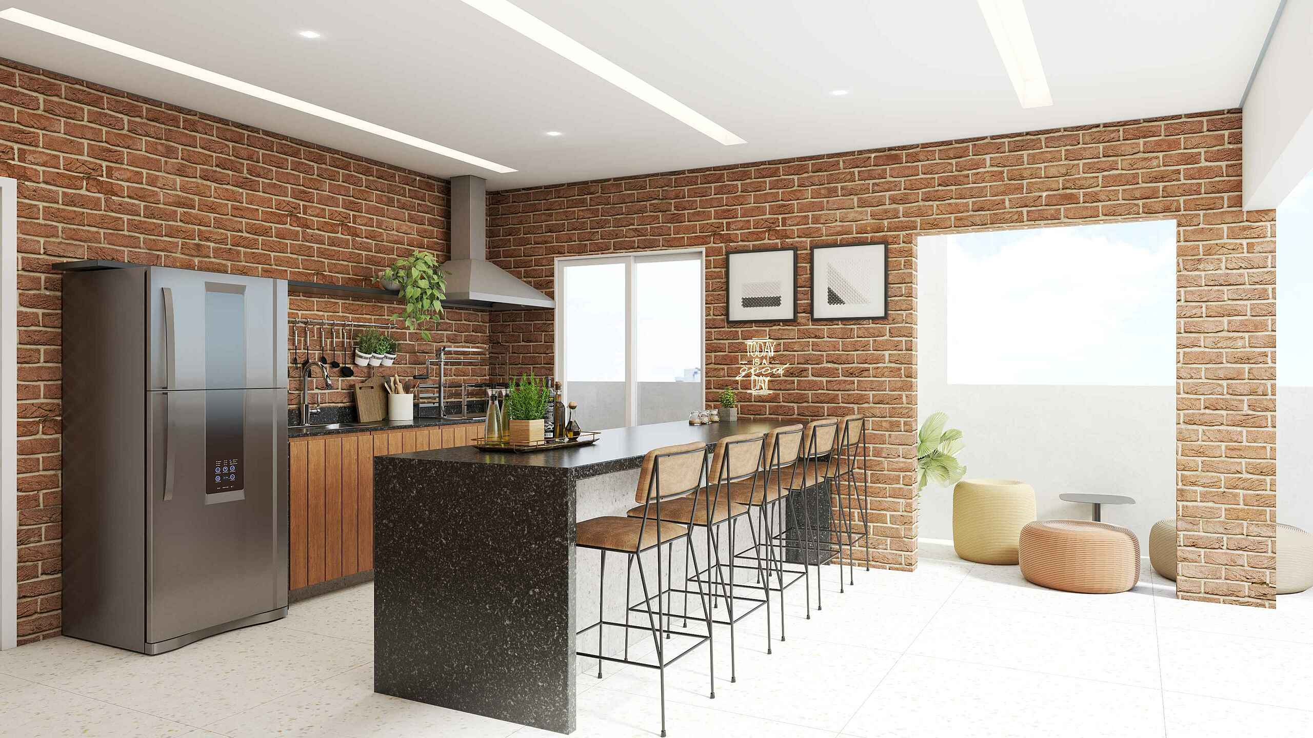 cozinha com área gourmet integrada