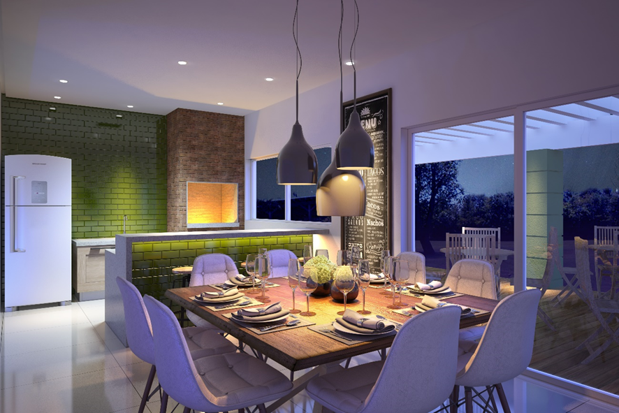 cozinha com área gourmet integrada