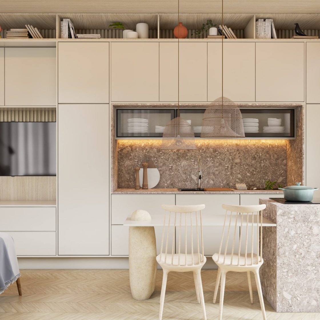 cozinha com armarios ate o teto