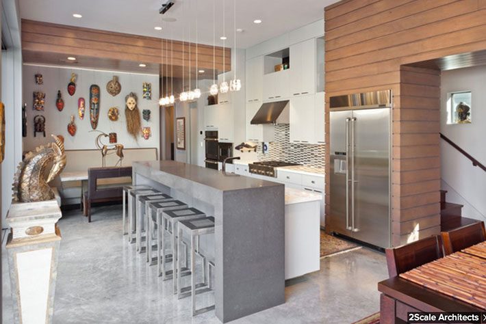 cozinha com bancada de cimento queimado